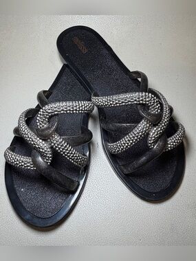 MELISSA Melissa Shiny Ad mules in black with silver glitter details size 7